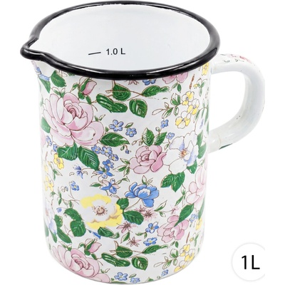 Perfect Home Vysoký smaltovaný hrnček s výlevkou a odmerkou KVETY 1000 ml