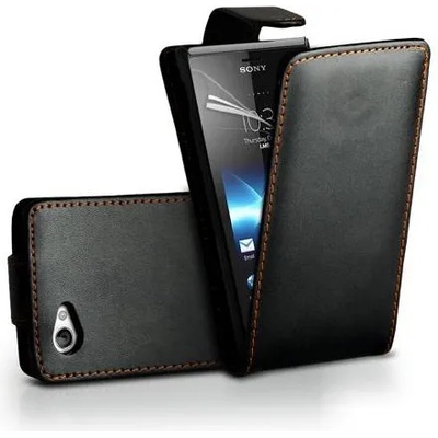 Sony Xperia J ST26i Flip Калъф Черен + Протектор