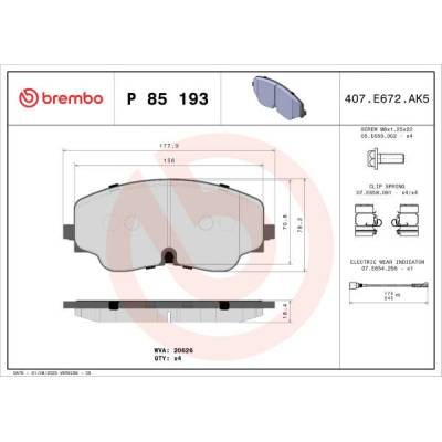BREMBO Sada brzdových platničiek P85 193