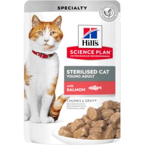  Храна за кастрирани котки - Пауч Hill's Science Plan Feline Young Adult Sterilized, със сьмга в грейви сос - 1.02кг