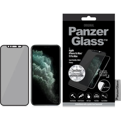 Panzer Стъклен протектор PanzerGlass за Apple Iphone Xs Max /11 Pro Max, Privacy, CaseFriendly, CamSlider, Swarovski Edition- Черен,