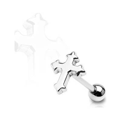 Šperky eshop piercing do jazyka ve tvaru kříže W41.27