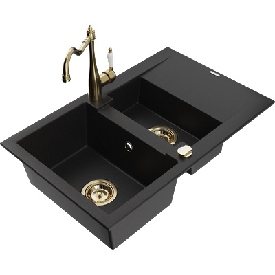 Mexen Gaspar гранитна мивка с 1, 5 камери и отцедник и кухненски смесител Carla, черен - 6507-77-670700-50 (6507-77-670700-50)