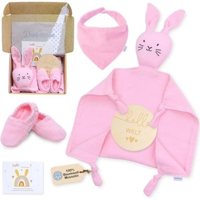 Novaaza Dětská dárková sada Zajíček, bryndáček a bavlněné ponožky, – Zboží Dáma