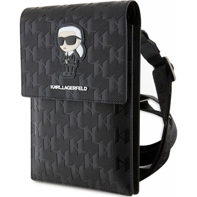 Pouzdro Karl Lagerfeld Saffiano Monogram Wallet Phone Bag Ikonik NFT černé