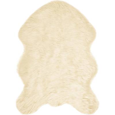Pure Line Home Фигурална пътека tafalla с дълъг косъм, имитация на вълна, с анти-слип основа, Кремава