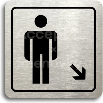 ACCEPT Piktogram WC muži vpravo dolů - stříbrná tabulka - černý tisk