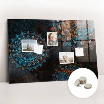 tulup Magnetická Tabule na Zeď Skleněná - Memo Board Kleněnou Přední Stranou - 5 magnetů v balení - 90 x 60 cm - Vzor mandaly
