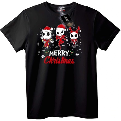 NOONEBRAND Тениска Весела Коледа с черепи - M, Black