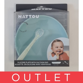 NATTOU Set jídelní silikonový talíř a lžička mint bez BPA 2 ks
