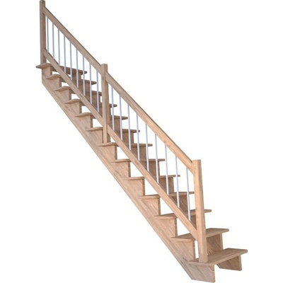 StarWood Schody Lindos Pro dubové rovné 80cm otevřené dřev. nerez.bílé zábradlí
