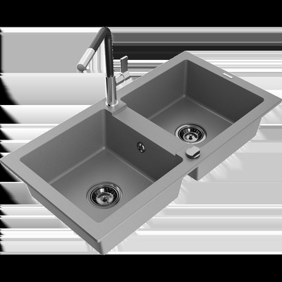 Mario двукоморна гранитна мивка с кухненски смесител Flora, сив - 6504-71-670401-07-B (6504-71-670401-07-B)