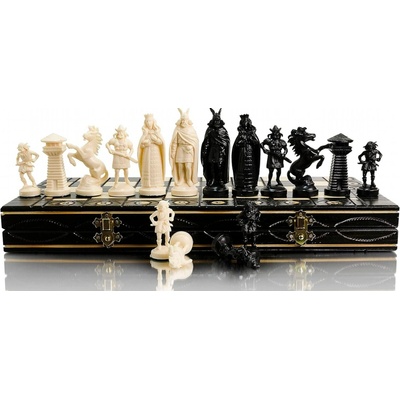Chesschec Dřevo-plastové šachy Wiking černo-bílé – exkluzivní velký šachový set 42 x 42 cm