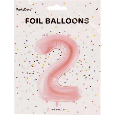 PartyDeco Fóliový balón narodeninové číslo 2 ružový 86cm