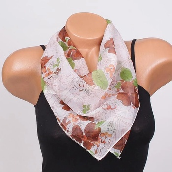 Image 1 of Нежно фишу в бяло с кафяви цветя