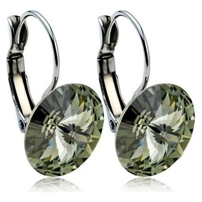 Swarovski Elements Rivoli stříbrné visací šedé kulaté 31106.3 Black Diamond šedá černá kouřová