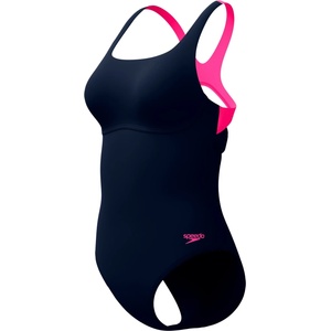 Speedo Дамски бански костюм Speedo Women's Solid Flex Band One Piece Swimsuit - Peacoat/Margarita Pink - размер 34 (EU) (150-6100-0211)