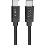 Hama Кабел за зареждане, "Fabric", USB-C - USB-C, 100 W, 3 m, Nylon, black (201749)