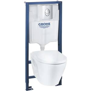 GROHE Solido - Комплект за предстенна инсталация, Serel тоалетна и softclose седалка, бутон Старт, хром/бяло 39583000 (39583000)