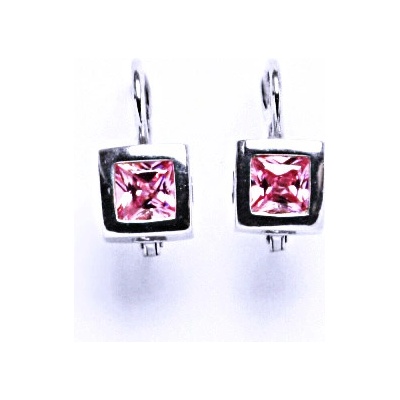 Čištín Zlaté naušnice čtverec pink zirkon, bílé i žluté zlato - VE 40