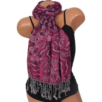 Дамски двуцветен шал с цветя и орнаменти