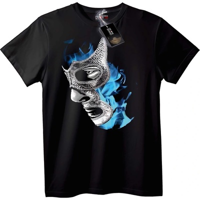 NOONEBRAND Тениска Мистична маска със сини пламъци - 2XL, White