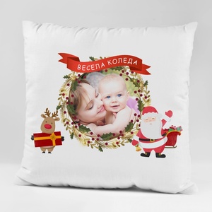 Art gift Коледна възглавничка със снимка - Дядо Коледа и Рудолф