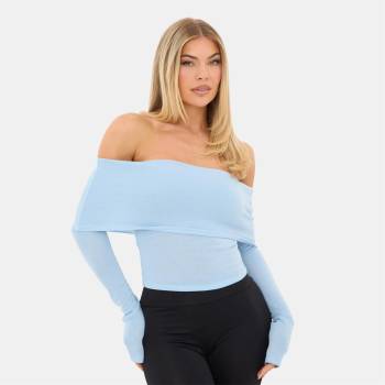 I Saw It First Фланелка с дълъг ръкав I Saw It First Jersey Long Sleeve Bardot Top - Blue