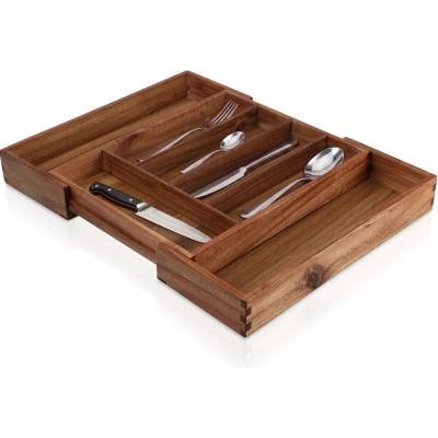 Rozťahovací drevený príborník do zásuvky z akáciového dreva 28–45 × 34 cm