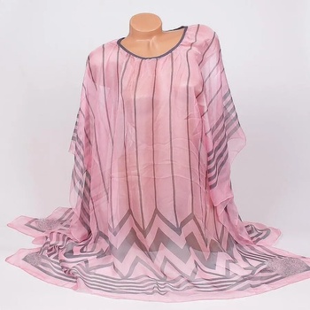 Image 1 of Плажна туника в розово със сиви ленти