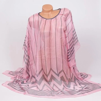 Плажна туника в розово със сиви ленти