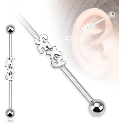 Šperky eshop ocelový piercing do ucha činka s nápisem SEXY a kuličkami V8.10