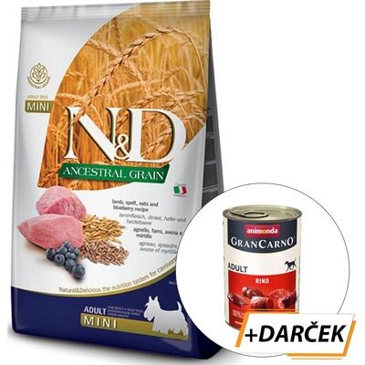 N&D Ancestral Grain Dog Adult Mini Lamb Spelt Oats & Blueberry 7 kg