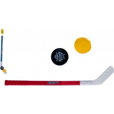 Teddies Hokejka plast 73cm s pukem a míčkem 2 barvy v síťce
