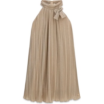 Guess Свободна рокля без ръкави за момиче в бежов цвят с глитери и лого Guess