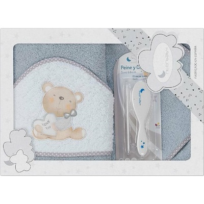 Interbaby Комплект бебешка хавлия с гребен и четка Interbaby - Love you Grey, 100 x 100 cm (P1177-31)