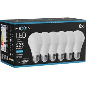Mexen Nova 6x LED крушка E27, A60, 5W, Студена - 6500K, 525 lm - L100-E27-0565-01x06 (L100-E27-0565-01x06)