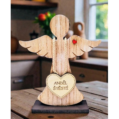 Dekorace z Řečice Dřevěný anděl štěstí 20cm .