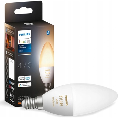 Philips HUE LED světelný zdroj, 5,2 W, 470 lm, teplá studená bílá, E14 PHLEDHB5.2W/AMB