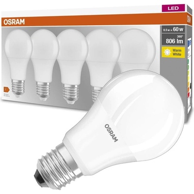 Osram 5x LED žiarovka E27 A60 8,5W = 60W 806lm 2700K Teplá biela 300°
