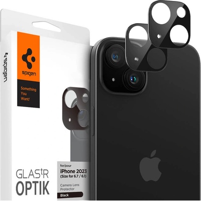 Spigen Optik Lens Protector - комплект 2 броя предпазни стъклени протектора за камерата на iPhone 15, iPhone 15 Plus, iPhone 14, iPhone 14 Plus (черен)