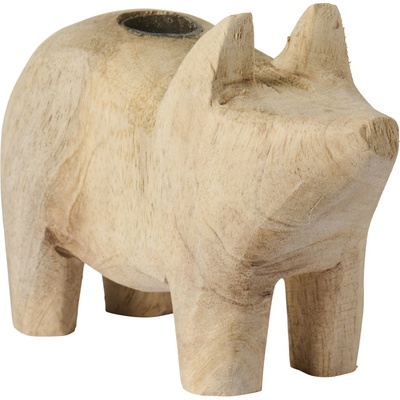 Ib Laursen Dřevěný svícen Nature Pig – menší, přírodní barva, dřevo