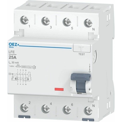 OEZ Prúdový chránič LFE 25A/30mA, 25 A, 400 V, typ A, LFE-25-4-030A