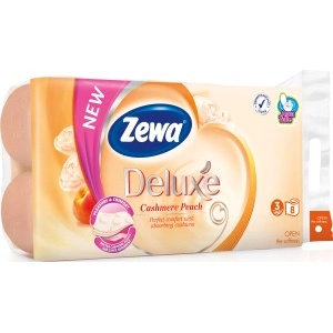 ZEWA Тоалетна хартия Zewa Deluxe Cashmere Peach, 3-слойна, 8 ролки, ролка 19, 3 м
