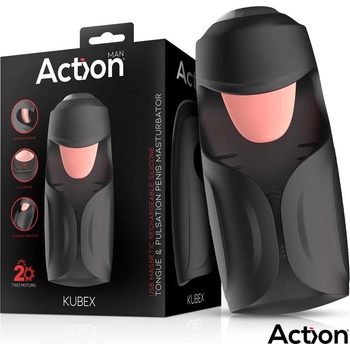 Image 1 of Action Kubex Masturbator with Licking Tongue, Pulsation & Vibration Black