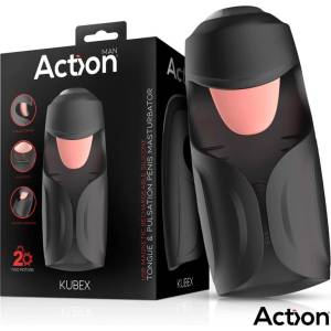 Action Kubex Masturbator with Licking Tongue, Pulsation & Vibration Black