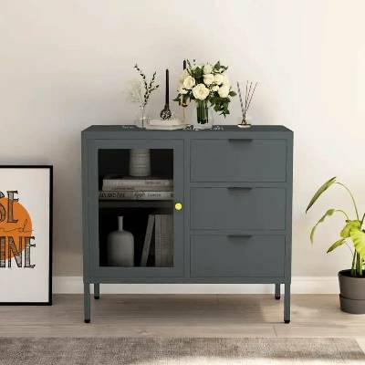 vidaXL 11461.336075 příborník antracitový 75 x 35 x 70 cm ocel a tvrzené sklo