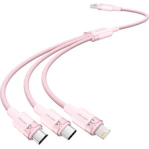 Vention USB-A 2.0/M - USB-C/Lightning/Micro USB-B, 1.5m, (pink, 3A, 3in1), кабел