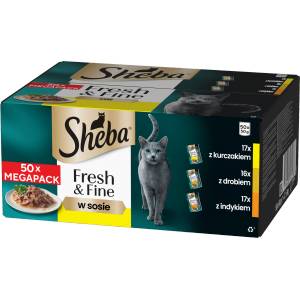 Sheba пакетче 50x50g Fresh & Fine - мокра храна за възрастни котки в сос (с пилешко, с птиче месо, с пуешко)
