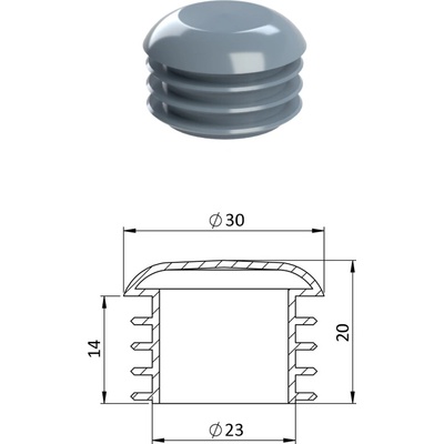 Vnitřní krytka kulatá ø 30 mm, plastová, šedá